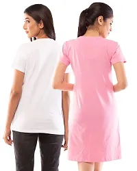 Lappen Fashion Women?s Printed T-Shirt | Combo of Tee Dress and Half Sleeve Tshirts | Long T-Shirts | Trendy & Stylish | Tel Leva Ja Gujju Theme Tees - Set of 2 (Small, Pink & White)-thumb1