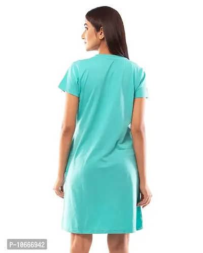 Lappen Fashion Women's Printed Knee Length Tee Dress | Cotton Long T-Shirt | Nightwear | Round Neck Half Sleeve Ultra Soft | Trendy Theme Tees - Set of 2 (Medium, Green & Light Blue)-thumb2