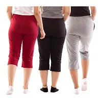 Lappen Fashion Women?s Bottom Wear | Combo of Half Pants | Capri Pants | Regular Fit Night Wear | One-Sided Pocket | for use Running Sports | Stylish Look (Medium, Black & Grey & Maroon)-thumb1