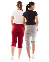 Lappen Fashion Women?s Bottom Wear | Combo of Half Pants | Capri Pants | Regular Fit Night Wear | One-Sided Pocket | for use Running Sports | Stylish Look (Medium, Grey & Maroon)-thumb1