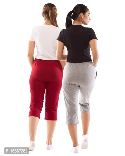 Lappen Fashion Women?s Bottom Wear | Combo of Half Pants | Capri Pants | Regular Fit Night Wear | One-Sided Pocket | for use Running Sports | Stylish Look (Medium, Grey & Maroon)-thumb2