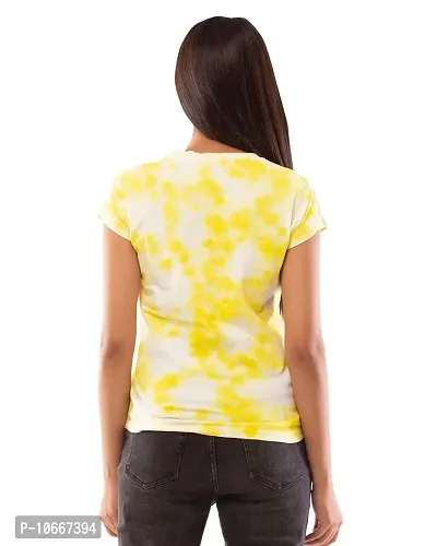 Lappen Fashion Women's Tie Dye Printed T-Shirt | Cotton Half Sleeve T-Shirts | Round Neck Sprayed Tshirts | for Gym and Sports Wear | Tees for Girls and Women (XX-Large, Yellow Spots)-thumb2