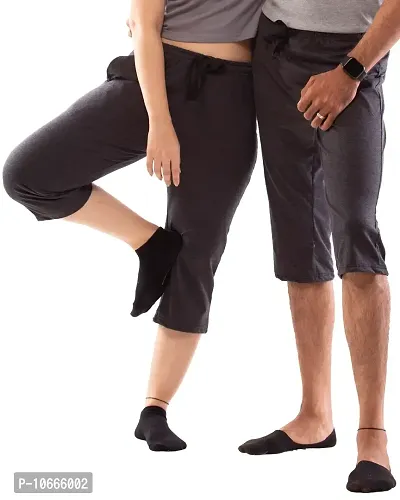 Lappen Fashion Combo of Half Pants for Couple?s | Regular Fit Plain Cotton Bottom Wear | Capri Pants | Pure Cotton, Ultra Soft | for use Running Sports Gym | Casual Stylish Look (Large, Dark Grey)