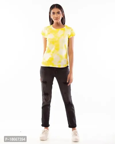 Lappen Fashion Women's Tie Dye Printed T-Shirt | Cotton Half Sleeve T-Shirts | Round Neck Sprayed Tshirts | for Gym and Sports Wear | Tees for Girls and Women (XX-Large, Yellow Spots)-thumb3