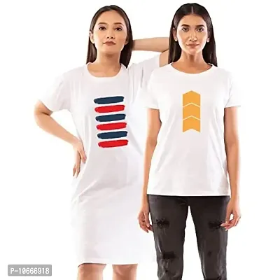 Lappen Fashion Women?s Printed T-Shirt | Combo of Tee Dress and Half Sleeve Tshirts | Round Neck | Long T-Shirts | Trendy & Stylish Theme Tees - Set of 2 (Large, White)-thumb0