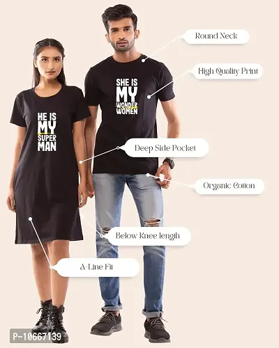 Lappen Fashion Couple?s Printed T-Shirt | Tee Dress for Women | Half Sleeve Tees for Men | Pre Wedding T Shirt | Stylish Look | She & He Wordings Theme - Set of 2 (Large, Black)-thumb3