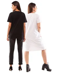 Lappen Fashion Women?s Printed T-Shirt | Combo of Tee Dress and Half Sleeve Tshirts | Round Neck | Long T-Shirts | Trendy & Stylish Theme Tees - Set of 2 (Small, White & Black)-thumb1