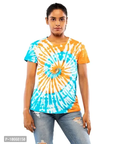 Lappen Fashion Women's Tie Dye Printed T-Shirt | Cotton Half Sleeve T-Shirts | Round Neck Sprayed Tshirts | for Gym and Sports Wear | Tees for Girls and Women (Small, Mix Spiral)
