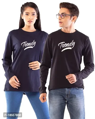 Lappen Fashion Couple?s Printed T-Shirt | Combo of Full Sleeve Tshirts | Cotton Round Neck | Trendy & Stylish Look | Pre Wedding Tees | Trendy Theme ? Set of 1 (Medium, Black & Blue)