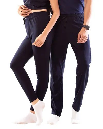 Lappen Fashion Combo of Track Pants with Ankle Length for Couple?s | Regular Slim Fit Plain Cotton Joggers | Night Wear | with Pockets Trousers. (Large, Navy Blue)