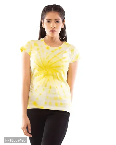 Lappen Fashion Women's Tie Dye Printed T-Shirt | Cotton Half Sleeve T-Shirts | Round Neck Sprayed Tshirts | for Gym and Sports Wear | Tees for Girls and Women (Large, Yellow Dots)