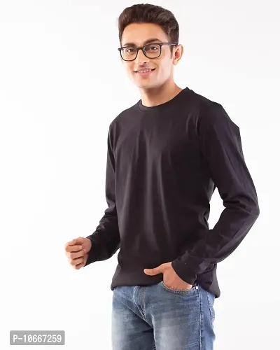 Lappen Fashion Men?s Full Sleeve T-Shirt | Cotton Round Neck | Regular Slim Fit Plain Solid Tshirts | Trendy & Stylish Tshirt | Tees for Men and Boy | Casual Smart Look (Medium, Black)-thumb5
