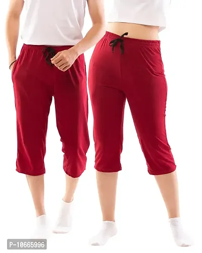 Lappen Fashion Combo of Half Pants for Couple’s | Regular Fit Plain Cotton Bottom Wear | Capri Pants | Pure Cotton, Ultra Soft | for use Running Sports Gym | Casual Stylish Look (Medium, Maroon)-thumb0