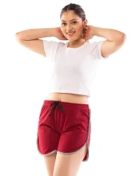 Lappen Fashion Women?s Night Wear | Combo of Crop top with Pattern Shorts | Regular Fit | for use Running Sports Gym | Night Suit for Girls and Women ? Set of 2 (Small, Black-Gray & White-Maroon)-thumb3