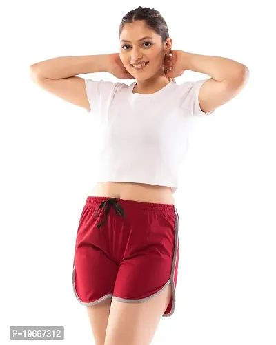 Lappen Fashion Women?s Night Wear | Combo of Crop top with Pattern Shorts | Regular Fit | for use Running Sports Gym | Night Suit for Girls and Women ? Set of 2 (Small, Black-Gray & White-Maroon)-thumb4