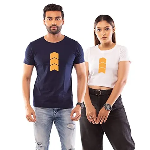 Lappen Fashion Couple?s Printed T-Shirt | Crop Top for Women | Half Sleeve Tees for Men | Cotton Round Neck | Pre Wedding Tshirt | Stylish Look | Arrow Theme - Combo Pack