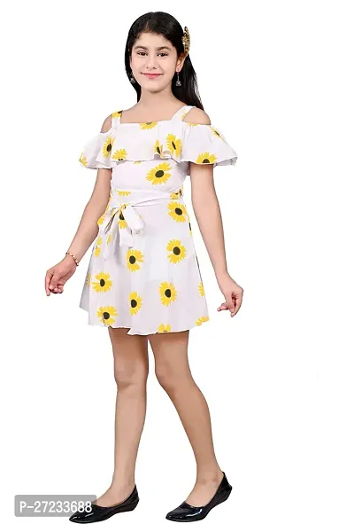 Stylish Yellow Crepe Printed Fit And Flare Dress For Girls-thumb3