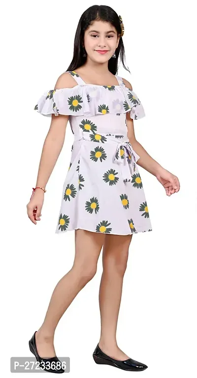 Stylish Green Crepe Printed Fit And Flare Dress For Girls-thumb3