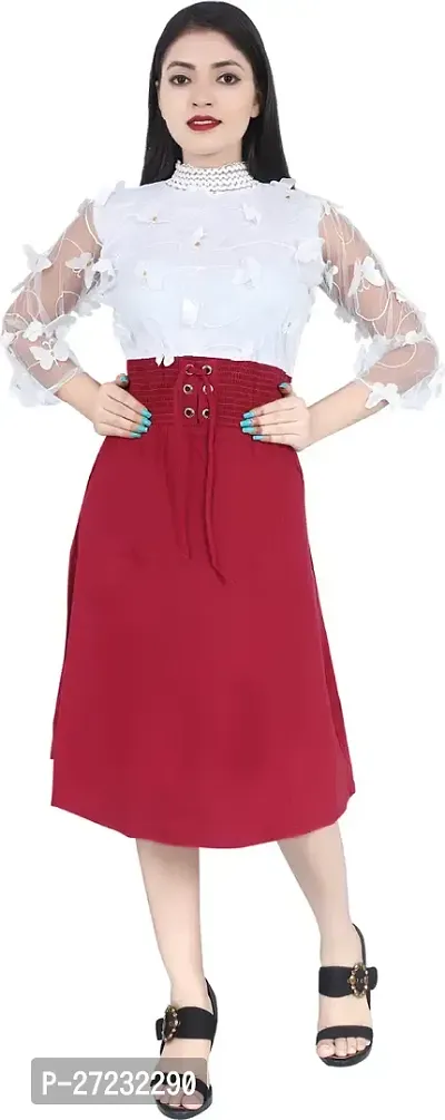 Stylish Maroon Cotton Lycra Embellished Fit And Flare Dress For Women-thumb0