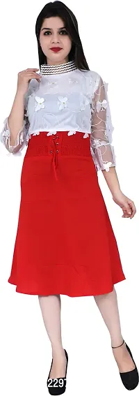 Stylish Red Cotton Lycra Embellished Fit And Flare Dress For Women