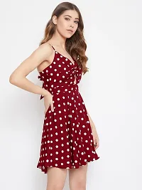 Stylish Red Crepe Polka Dot Print Fit And Flare Dress For Women-thumb2