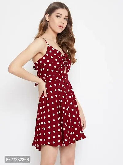 Stylish Red Crepe Polka Dot Print Fit And Flare Dress For Women-thumb3