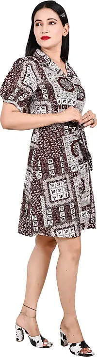 Stylish Brown Crepe Printed Shirt Dress For Women-thumb2