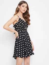 Stylish Black Crepe Polka Dot Print Fit And Flare Dress For Women-thumb2