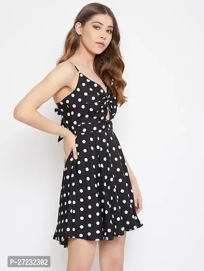 Stylish Black Crepe Polka Dot Print Fit And Flare Dress For Women-thumb3