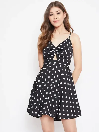 Stylish Crepe Polka Dot Print Fit And Flare Dress For Women