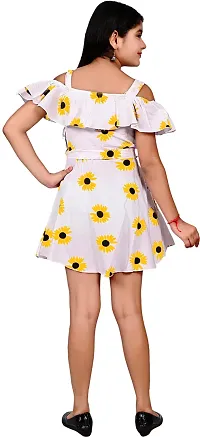 Stylish Yellow Crepe Printed Fit And Flare Dress For Girls-thumb1