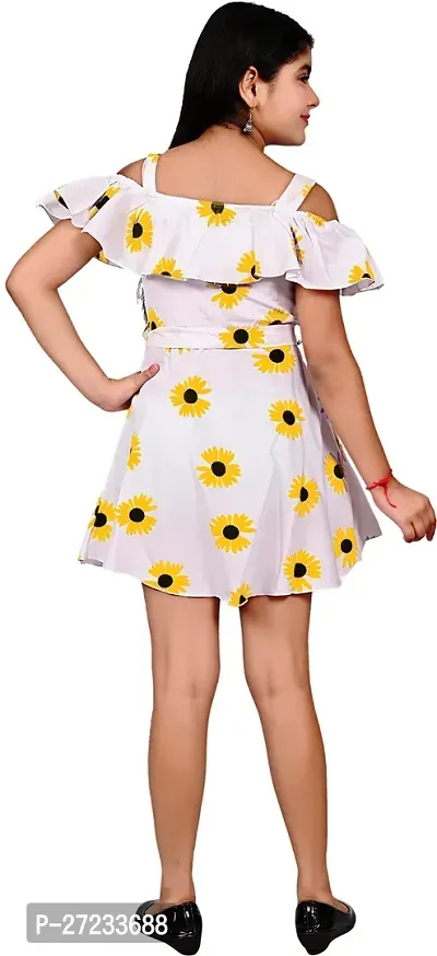 Stylish Yellow Crepe Printed Fit And Flare Dress For Girls-thumb2