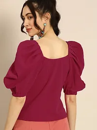 Elegant Magenta Polyester Solid Crop Top For Women-thumb1