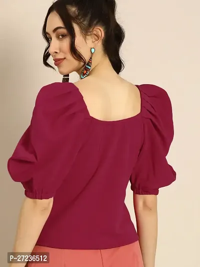 Elegant Magenta Polyester Solid Crop Top For Women-thumb2