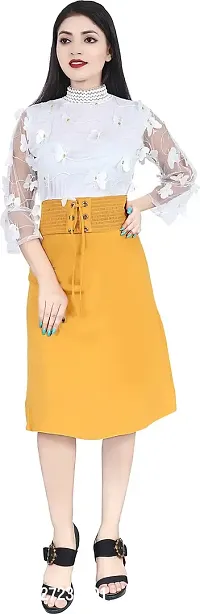 Stylish Yellow Cotton Lycra Embellished Fit And Flare Dress For Women-thumb0