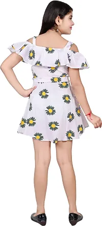 Stylish Green Crepe Printed Fit And Flare Dress For Girls-thumb1