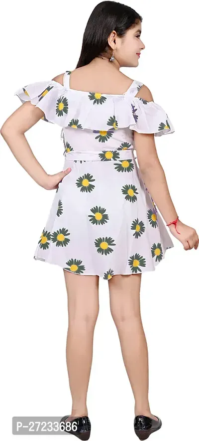 Stylish Green Crepe Printed Fit And Flare Dress For Girls-thumb2
