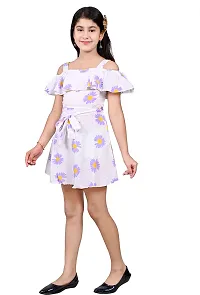 Stylish Purple Crepe Printed Fit And Flare Dress For Girls-thumb2