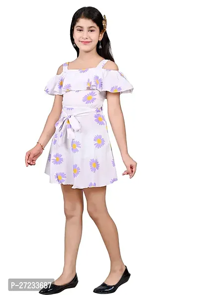 Stylish Purple Crepe Printed Fit And Flare Dress For Girls-thumb3