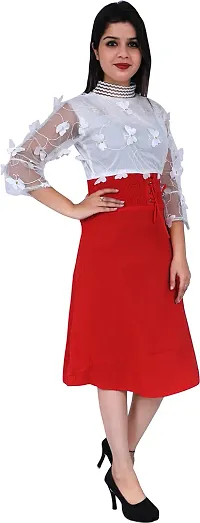 Stylish Red Cotton Lycra Embellished Fit And Flare Dress For Women-thumb2