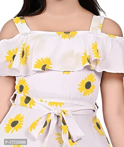 Stylish Yellow Crepe Printed Fit And Flare Dress For Girls-thumb4