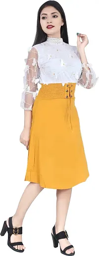 Stylish Yellow Cotton Lycra Embellished Fit And Flare Dress For Women-thumb2