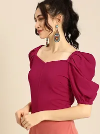 Elegant Magenta Polyester Solid Crop Top For Women-thumb2