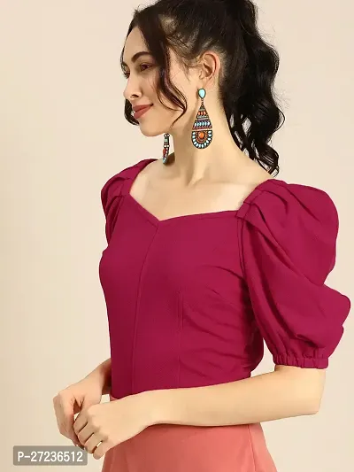 Elegant Magenta Polyester Solid Crop Top For Women-thumb3