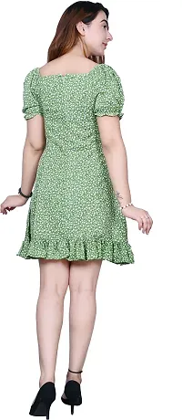 Stylish Green Crepe Floral Printed Fit And Flare Dress For Women-thumb1