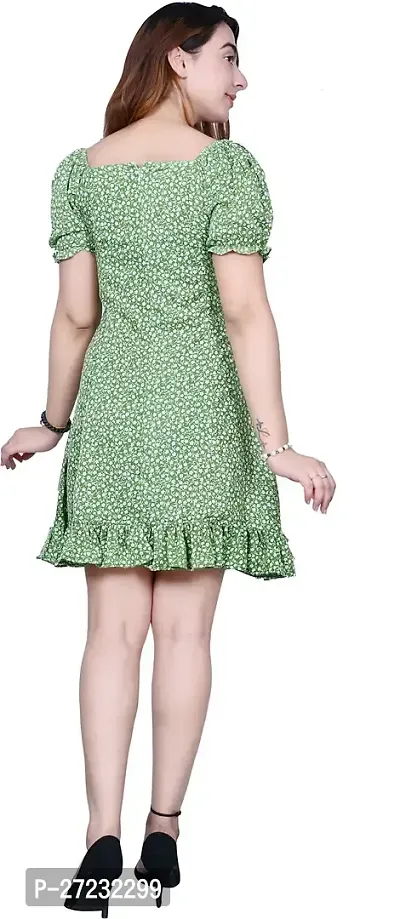 Stylish Green Crepe Floral Printed Fit And Flare Dress For Women-thumb2