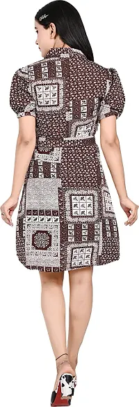 Stylish Brown Crepe Printed Shirt Dress For Women-thumb1