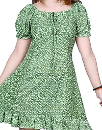 Stylish Green Crepe Floral Printed Fit And Flare Dress For Women-thumb3