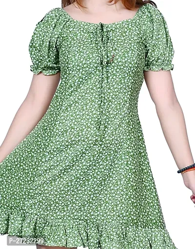 Stylish Green Crepe Floral Printed Fit And Flare Dress For Women-thumb4