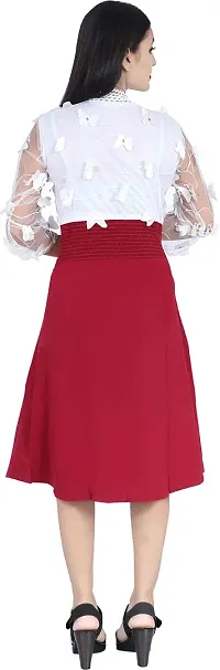 Stylish Maroon Cotton Lycra Embellished Fit And Flare Dress For Women-thumb1